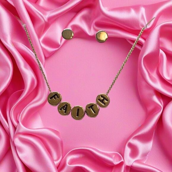 Faith Necklace and Earrings Set gold color - Picture 2 of 4